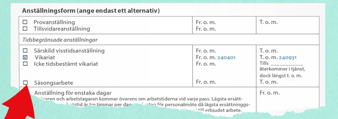 Del av anställningsavtal.
